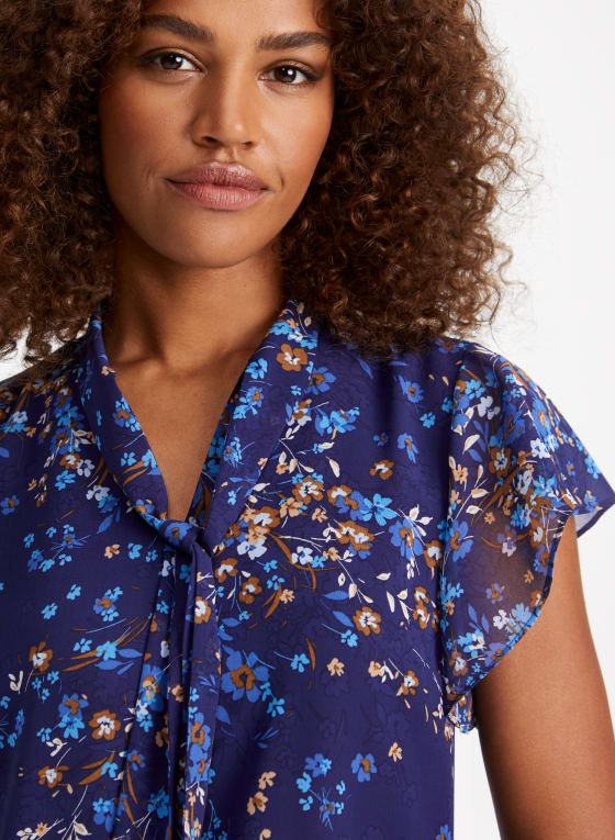 Floral Print Flutter Sleeve Blouse