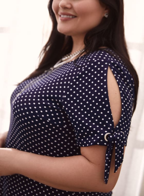 Dot Print Cold Shoulder Dress