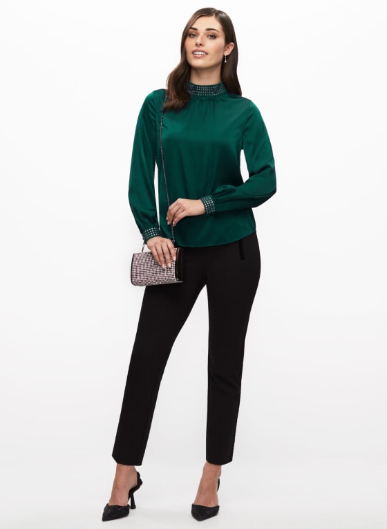 Satin Rhinestone Popover Top