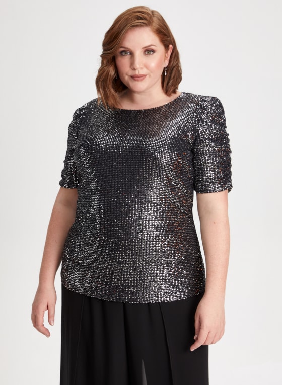Sequin Shirred Sleeve Top