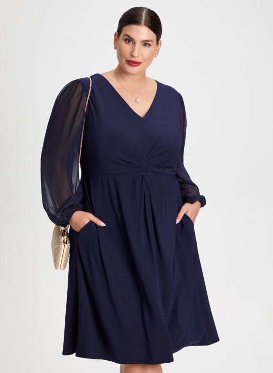 Chiffon Sleeve Ruched Detail Dress