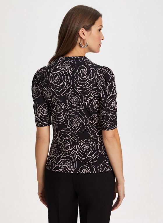 Ruffle Neck Rose Pattern Top