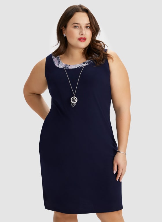 Feather Print Jacket, Dress & Necklace Set