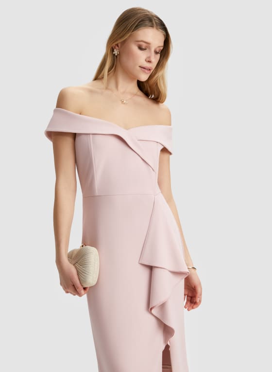 Bardot Neck Ruffle Detail Dress