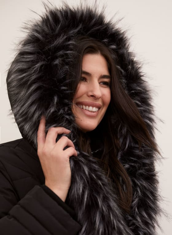 Faux Fur Trim Asymmetrical Coat