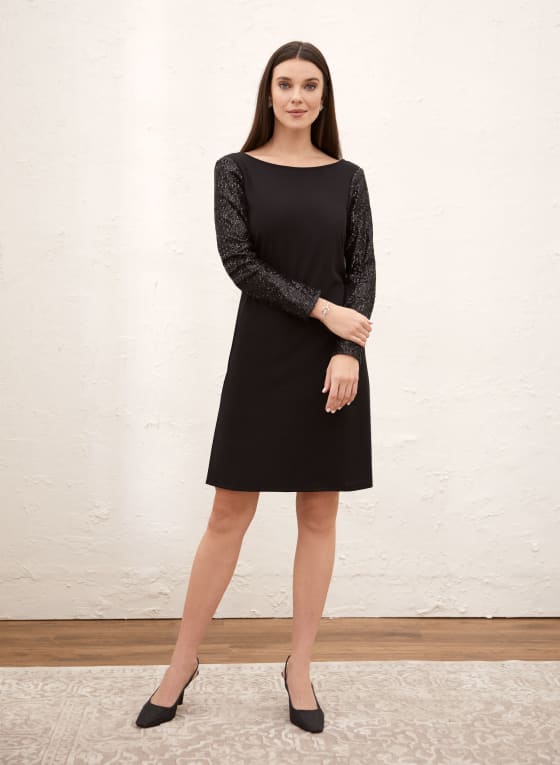 Sequin Sleeve A-Line Dress