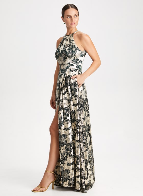 Metallic Floral Motif Dress