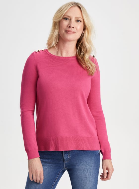 Button Detail Crew Neck Sweater