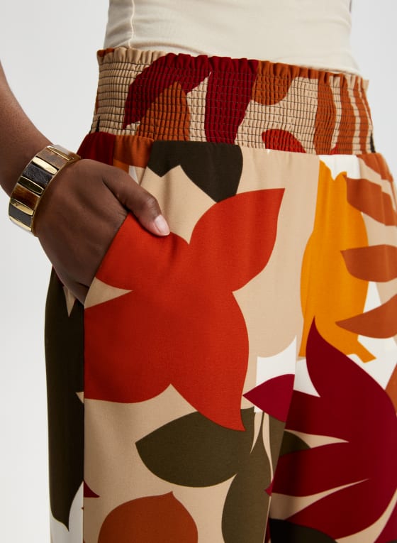 Tropical Print Wide Leg Pants