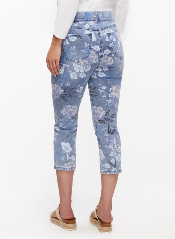 Pull-On Floral Print Denim Capris