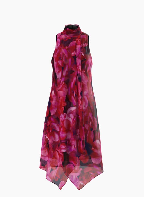 Mock Neck Floral Print Dress