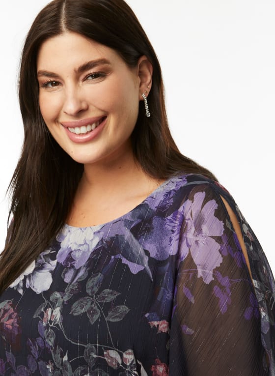Floral Print Chiffon Poncho Dress