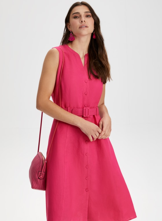 Linen-Blend Sleeveless Shirt Dress