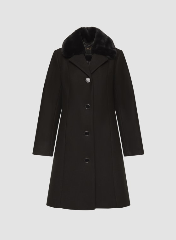 Button Front Stretch Wool Blend Coat