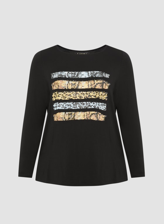 Striped Animal Motif Tee