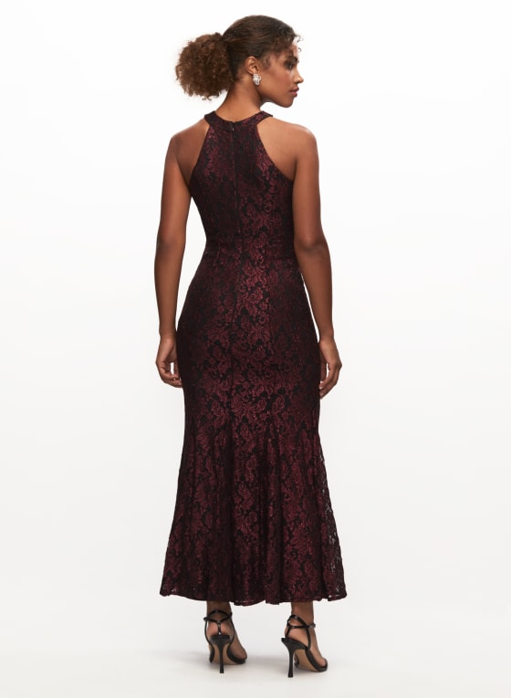 Metallic Lace Halter Dress