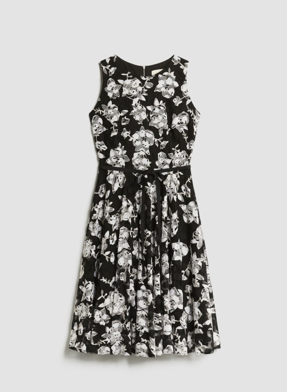 Floral Print Ribbon Belt Dress