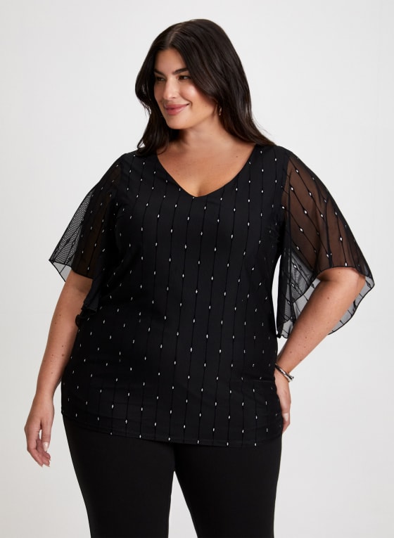 Stripe Motif Glitter Top