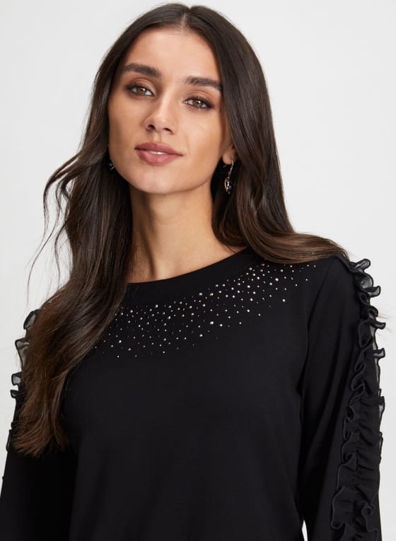 Ruffle Sleeve Rhinestone Embellished Top