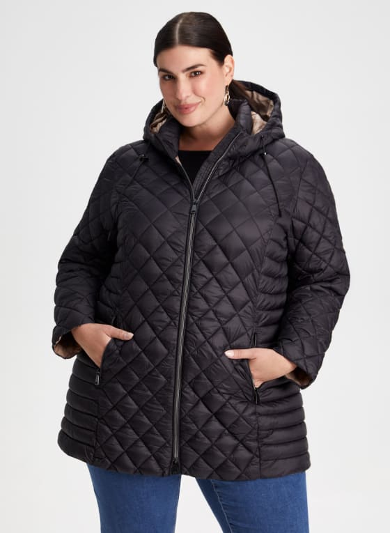 Diamond Quilted Hooded Coat - Laura