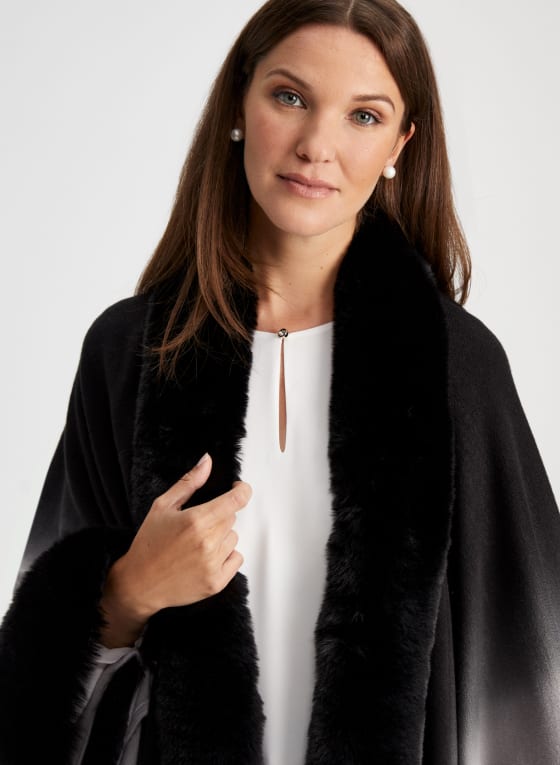 Faux-Fur Trim Poncho