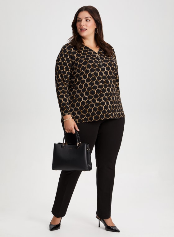 Geometric Print Zip Front Top