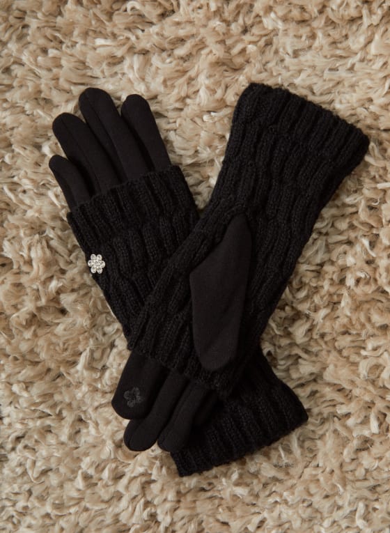 Stone Detail Knit Gloves
