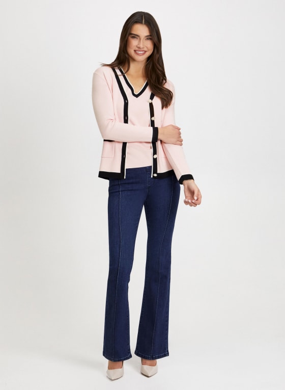 Pearl Button Two-Tone Cardigan