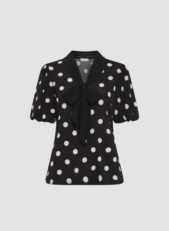 Tie Neck Dot Print Top