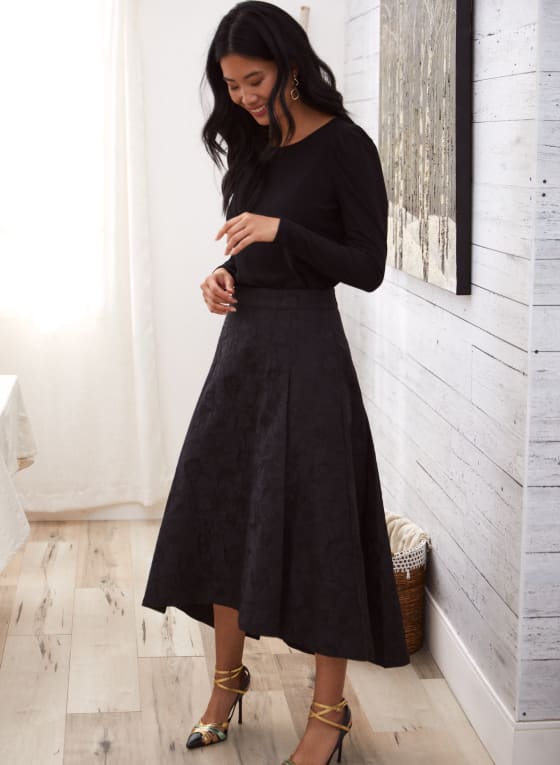 Floral Jacquard High Low Skirt