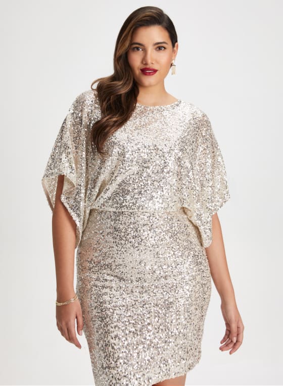 Boat Neck Sequin Dress