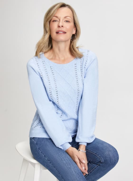 Beaded Cable Knit Motif Sweater