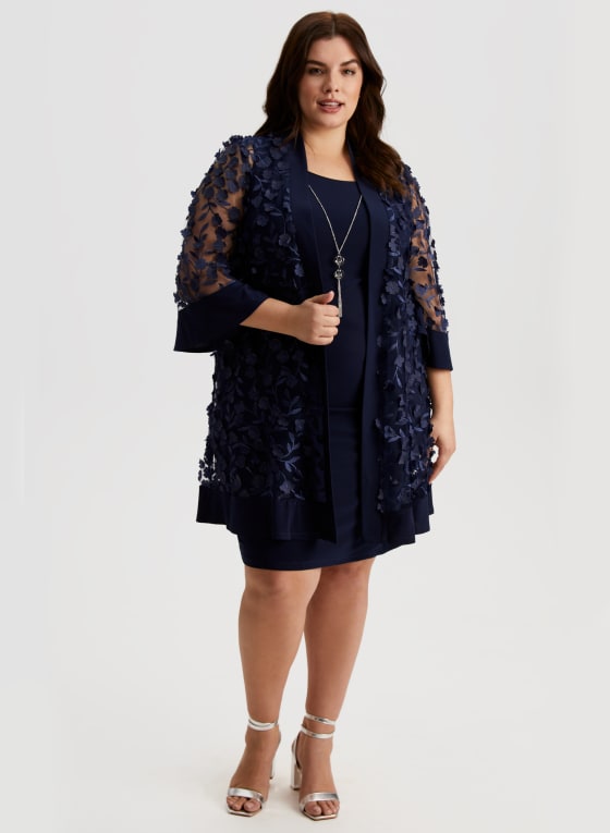 Flower Mesh Jacket, Dress & Necklace Set