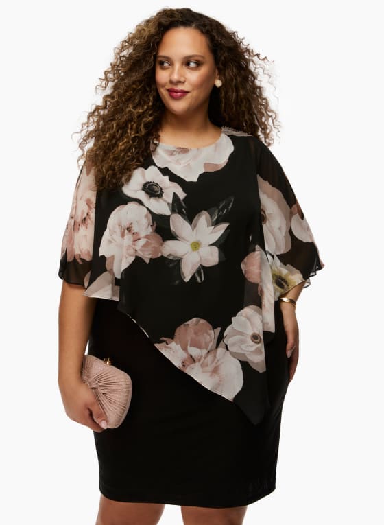 Floral Chiffon Poncho Dress
