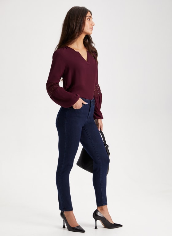 Rhinestone Trim Slim Leg Jeans