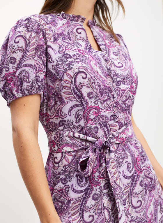 Puff Sleeve Paisley Print Dress