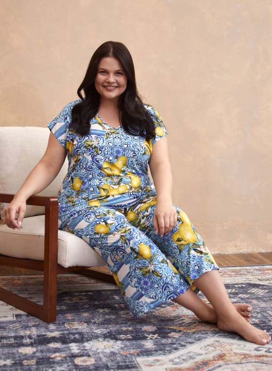 Lemon & Stripe Print Pyjama Top