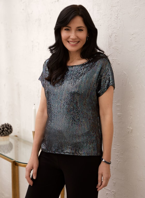 Boat Neck Sequin Top