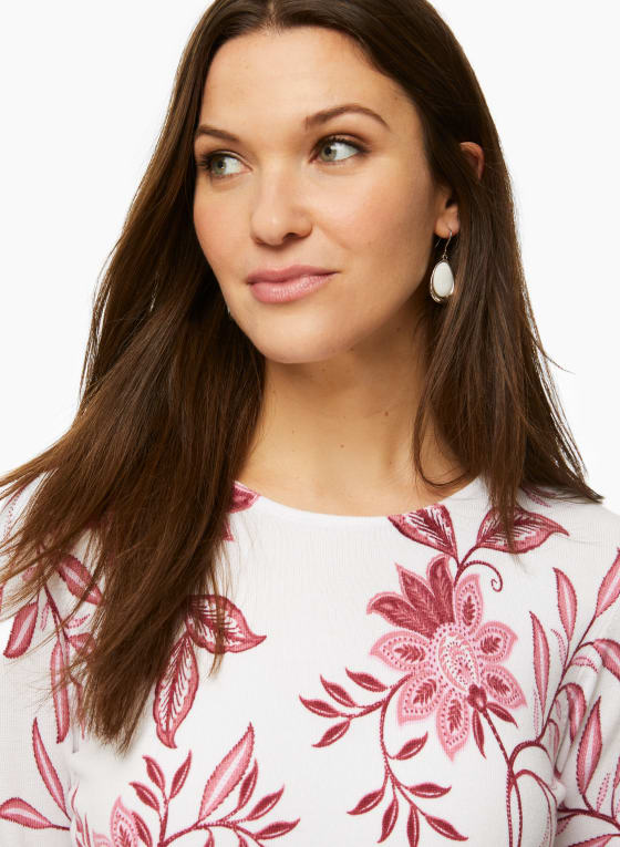 Boat Neck Floral Motif Sweater