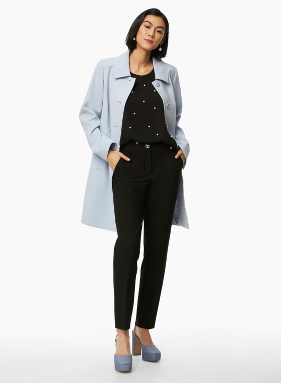 Button Front Tricotine Trench Coat