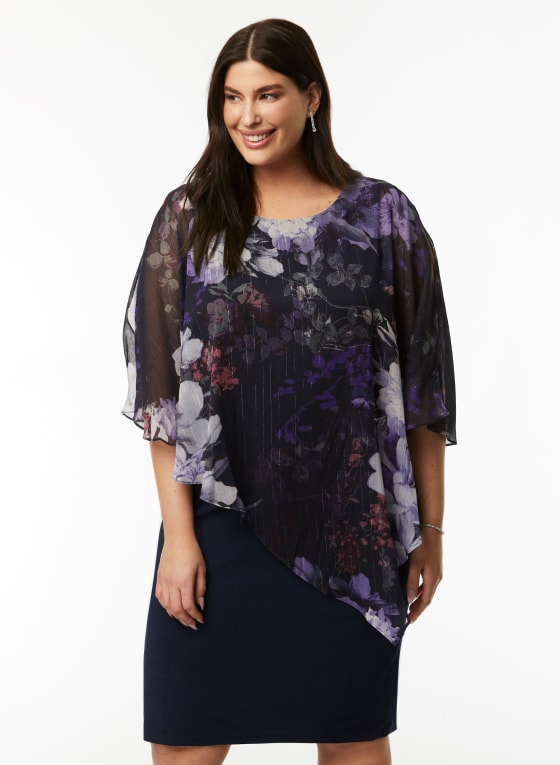 Floral Print Chiffon Poncho Dress