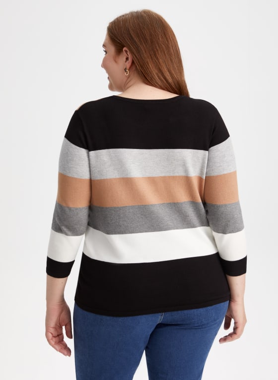 Rhinestone Trim Colour Block Sweater