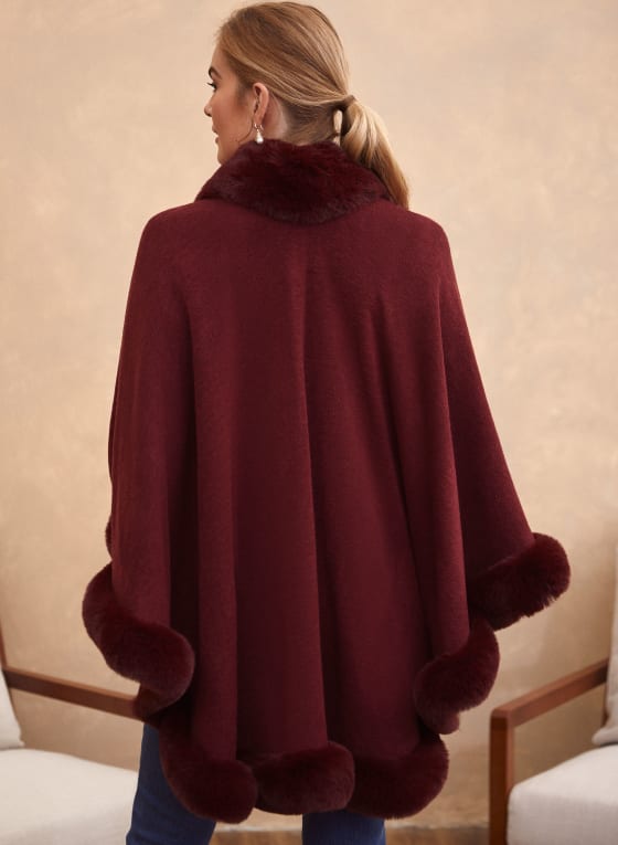 Faux Fur Trim Poncho