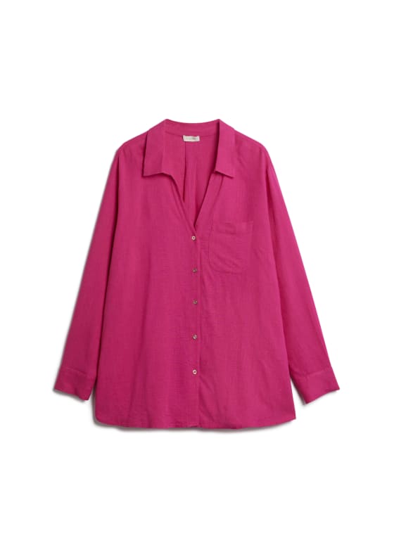 Roll-Up Sleeve Linen-Blend Blouse