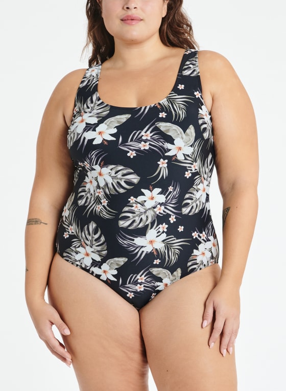 Leaf & Floral Print One-Piece Swimsuit