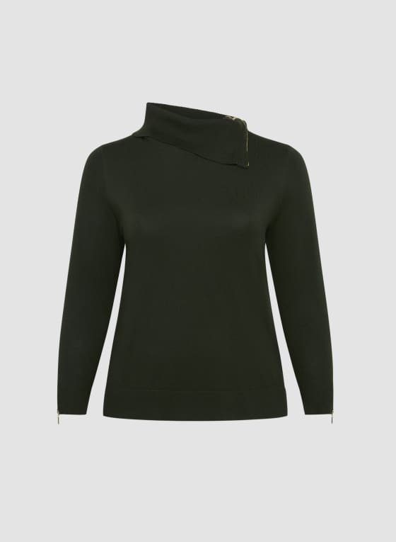 Zipper Detail Split Turtleneck Sweater