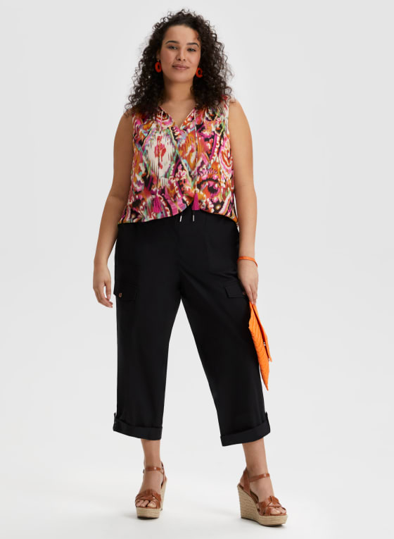 Cotton Drawstring Waist Cargo Capris