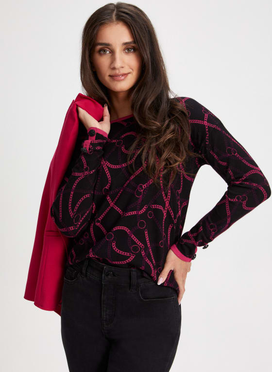 Contrast Chain Print Sweater