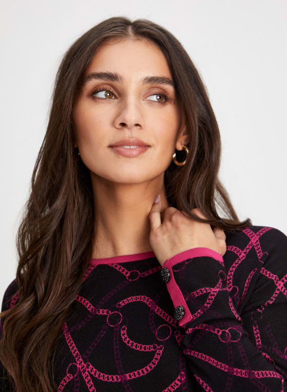 Contrast Chain Print Sweater