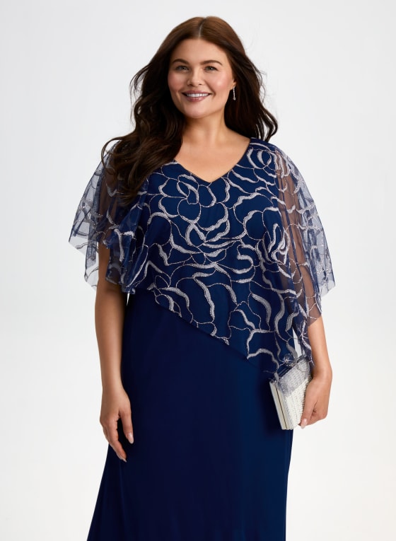 Floral Detail Asymmetric Poncho Dress